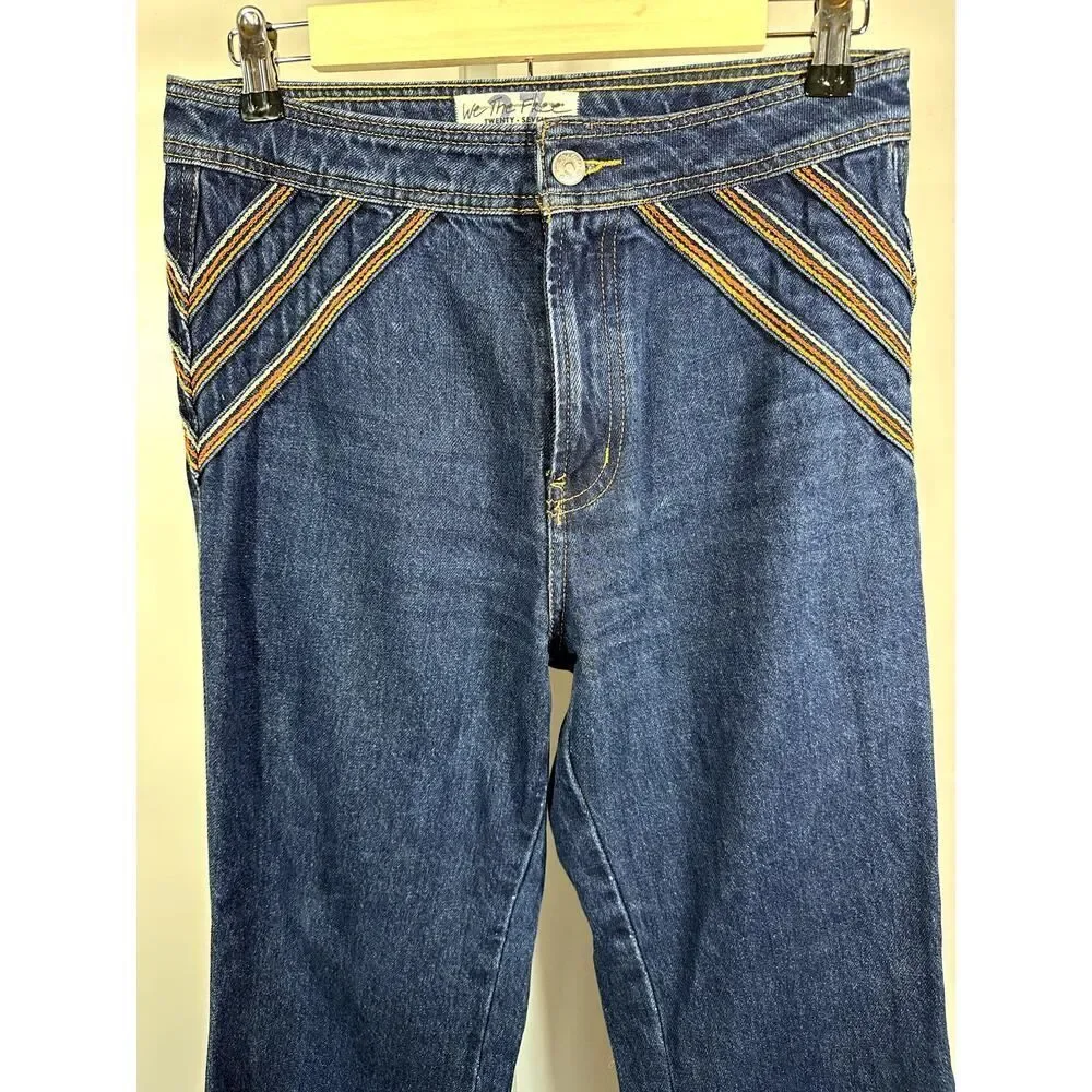WE THE FREE/FREE PEOPLE Women's Over The Rainbow Flare Denim Jeans Blue Size 27
